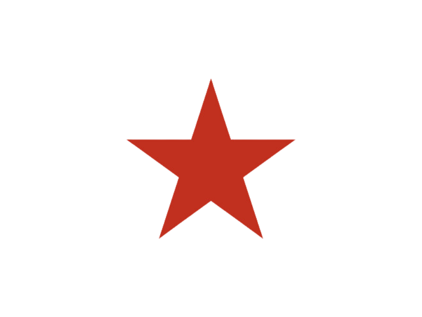 A red star is on a white background.