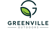 A logo for greenville outdoors with a green leaf in the middle.