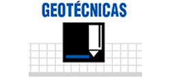 Texto azul “GEOTÉCNICAS” sobre un cuadrado negro con un símbolo blanco y una línea azul sobre una cuadrícula.