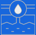 Icono azul con gota de agua, líneas de flujo subterráneo e ilustración de tierra/agua.