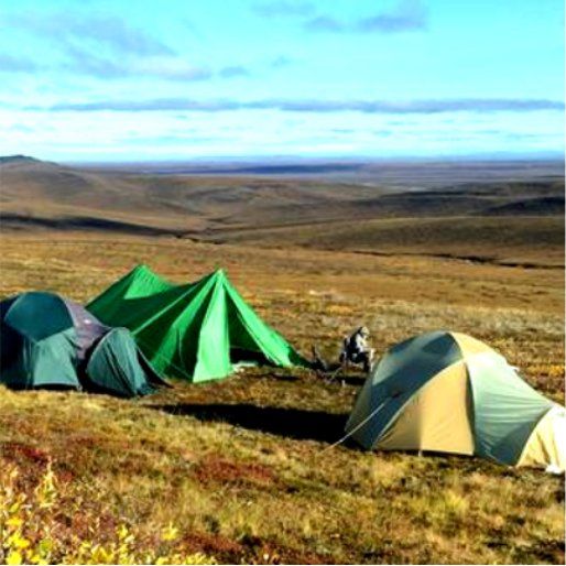 A group of tents are sitting on top of a hill.