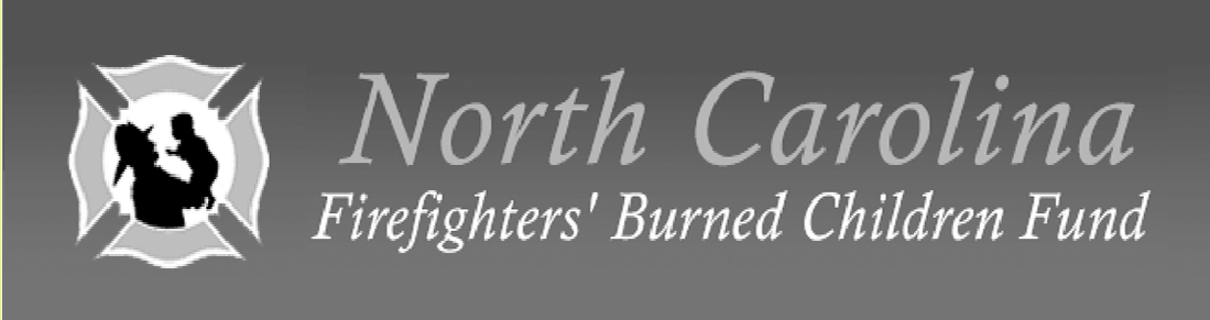 Logo for North Carolina Firefighters' Burned Children Fund. Includes a firefighter's cross with silhouettes of a person and child.