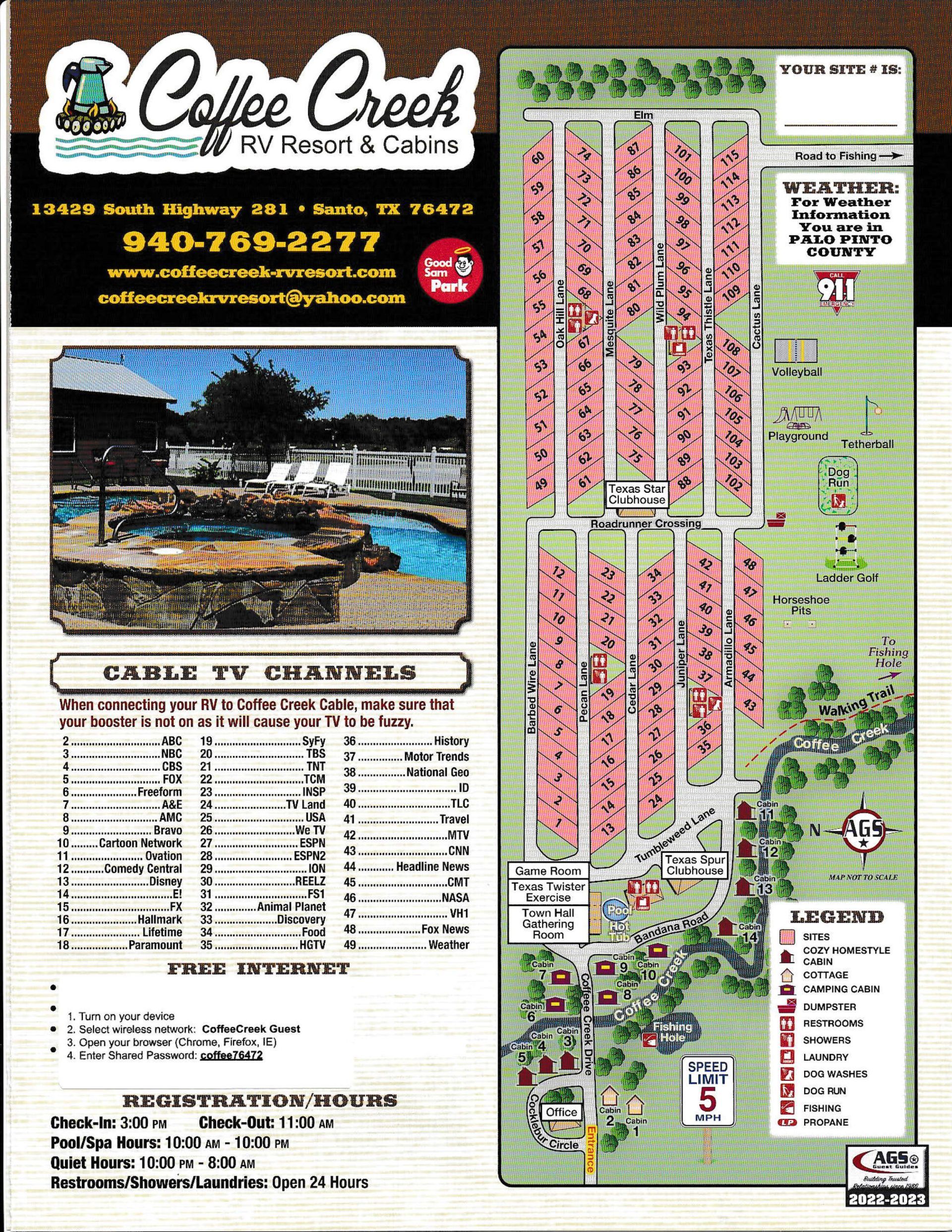 A map of coffee creek rv resort and campground