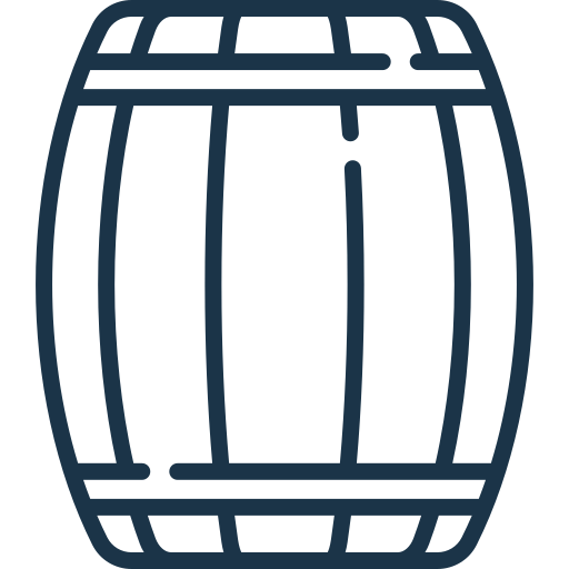 An icon of a wooden barrel on a white background.