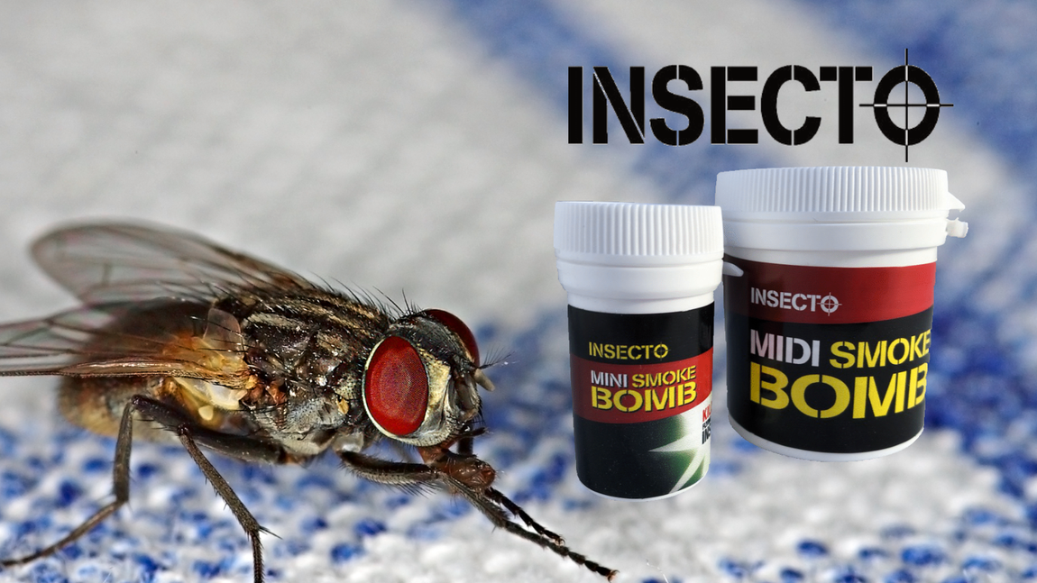 Image of a fly on a tea towel with Insecto Smoke Bombs.