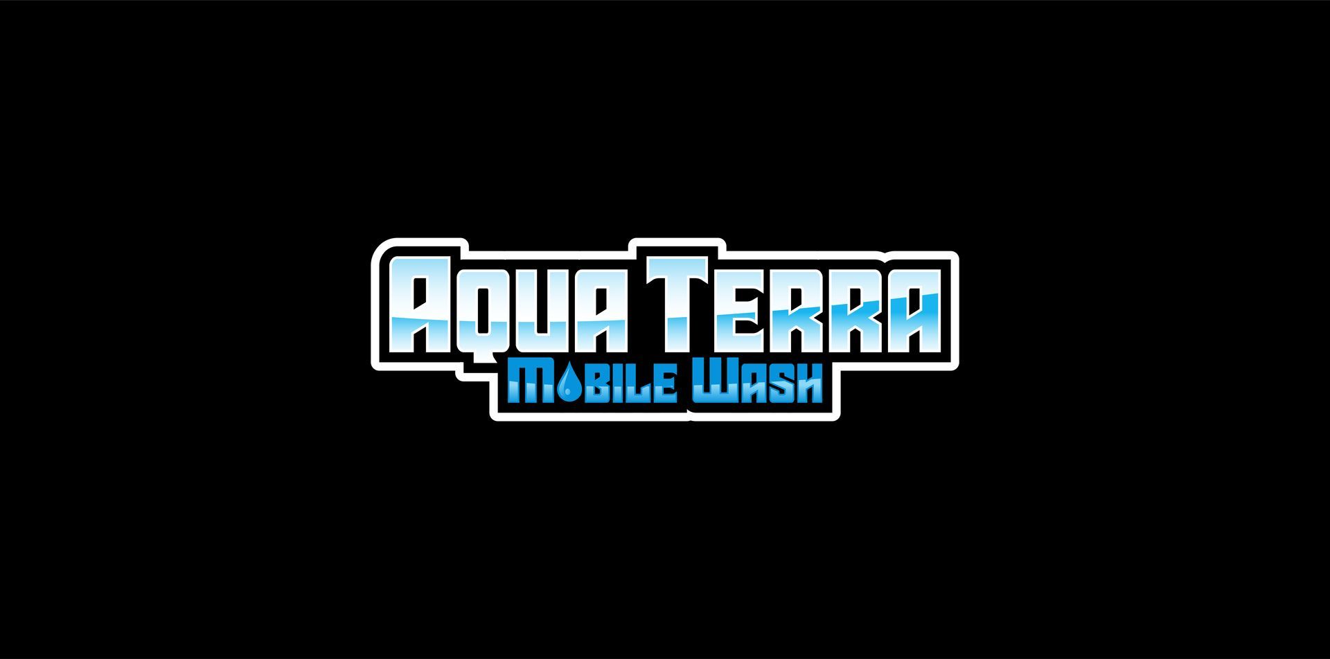 Aqua Terra Mobile Wash logo in blue and white on a black background.
