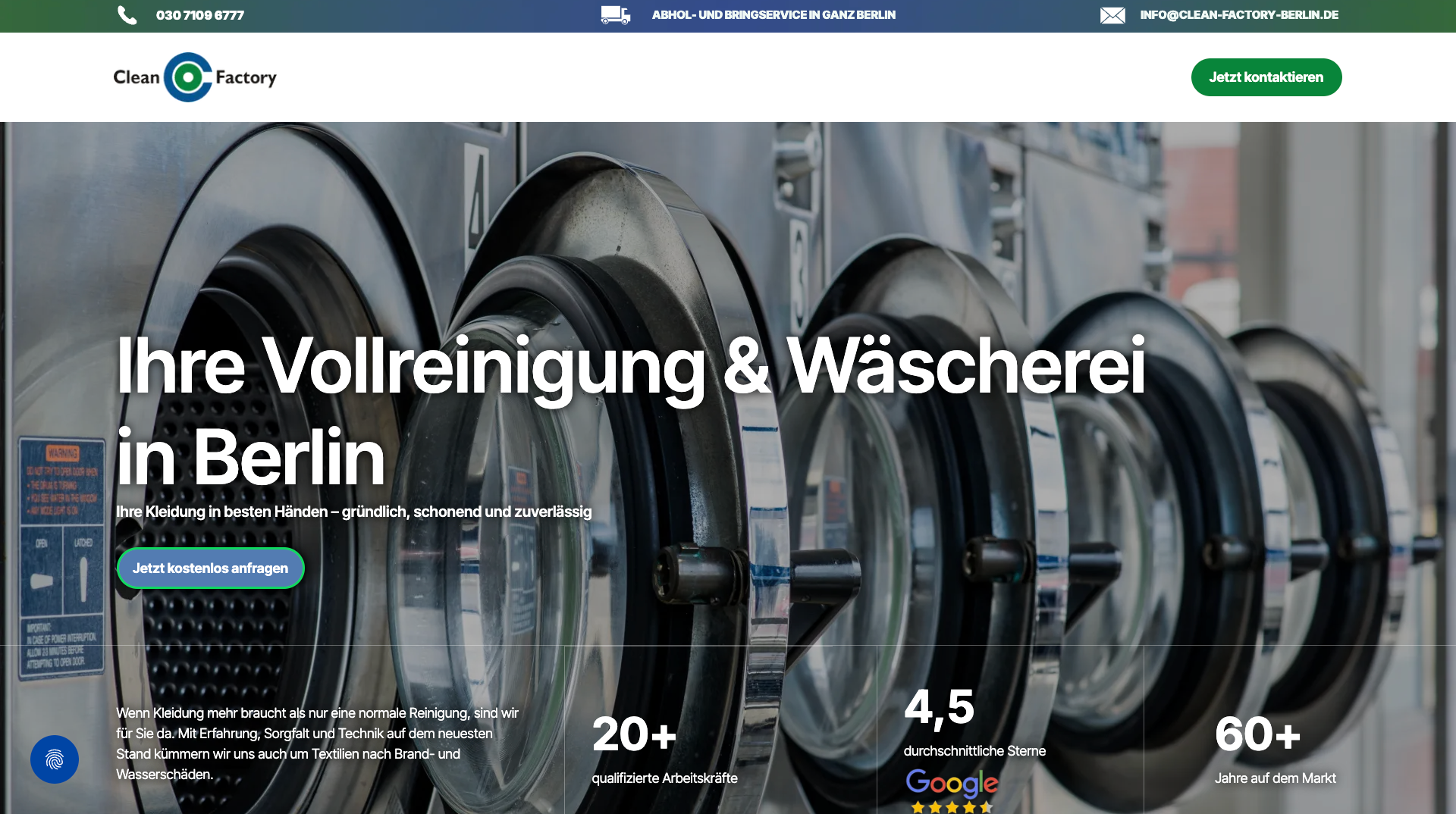 Die neue Website der Clean Factory Vollreinigung & Wäscherei, erstellt von MarModify
