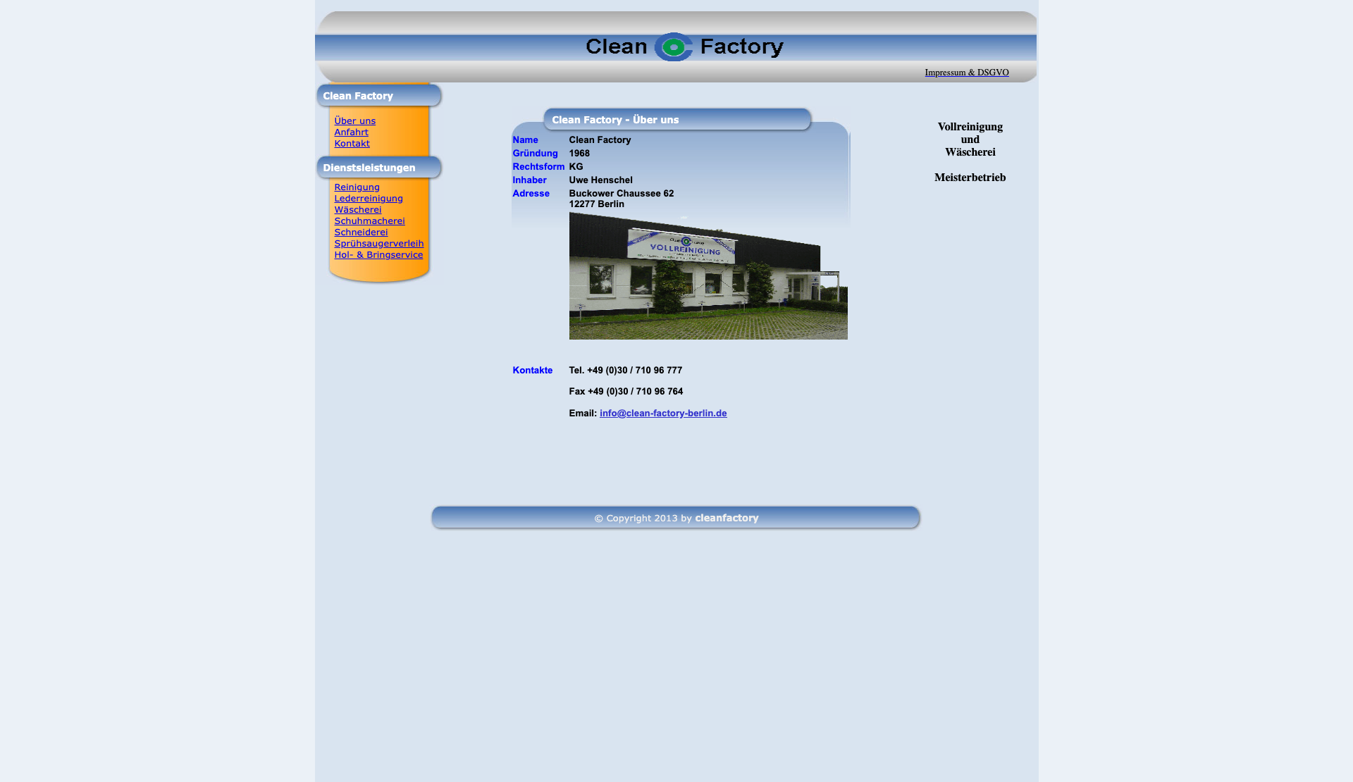 Die alte Website der Clean Factory Vollreinigung & Wäscherei