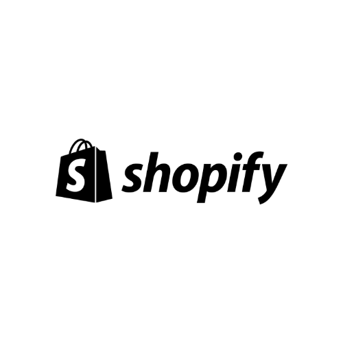 Das Shopify-Logo ist schwarz-weiß und sieht aus wie eine Einkaufstasche. Auf der MarModify Partnerschaftenseite.
