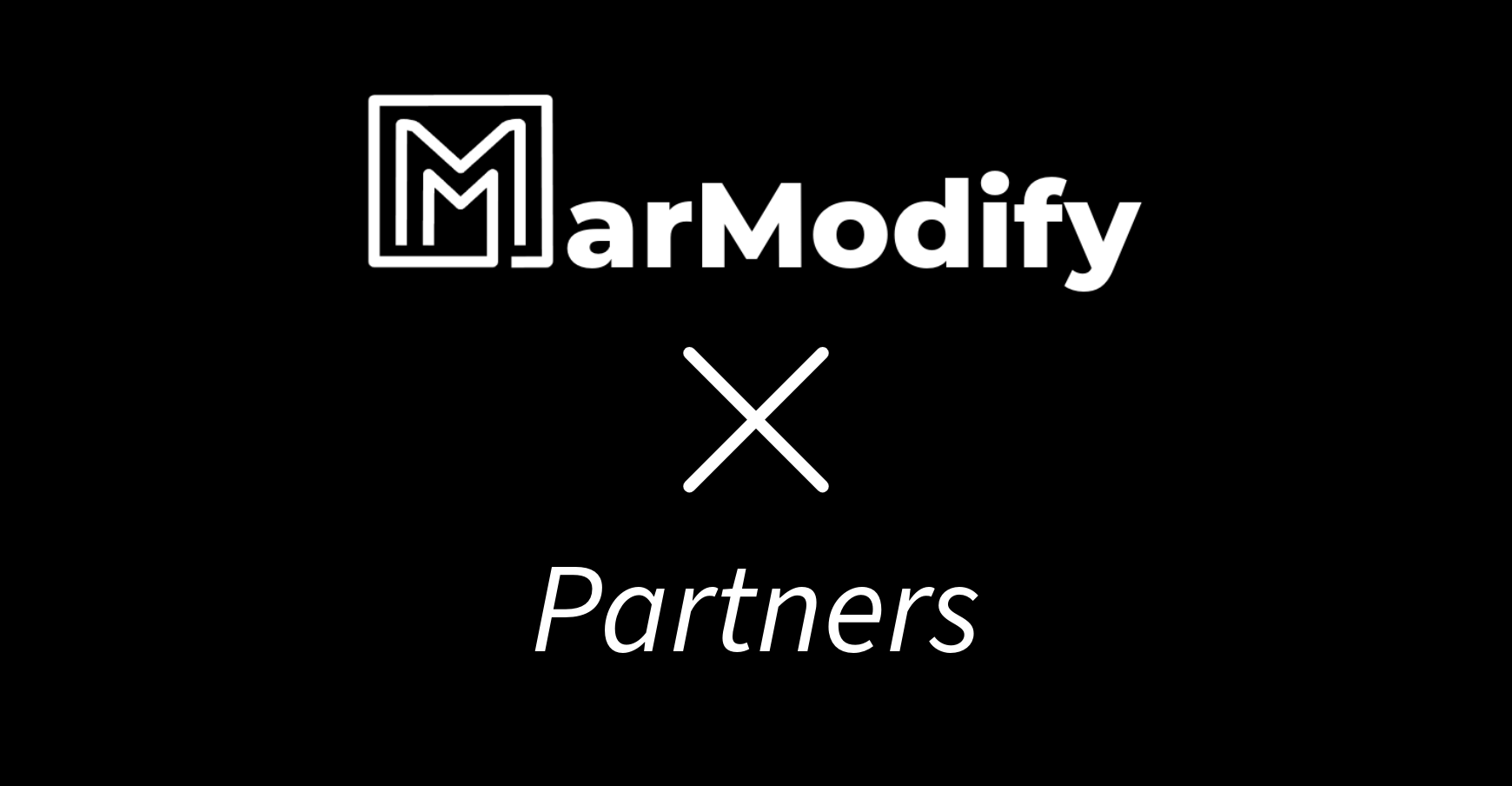 Das Logo für MarModify x Partners befindet sich auf einem schwarzen Hintergrund.