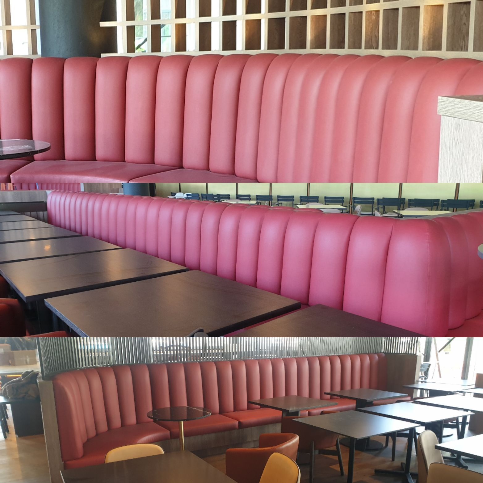Two Pictures of a Restaurant Booth With Tables and Chairs — Coastal Coverings In Smithfield, QLD