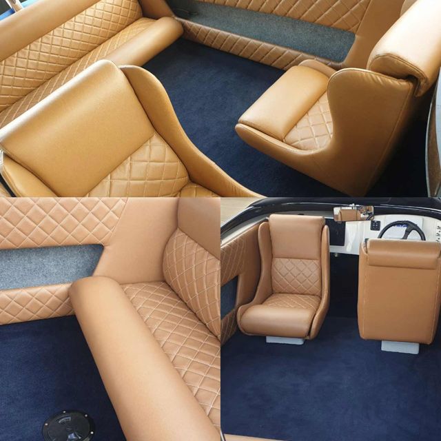 A Collage of Photos Showing the Interior of a Boat — Coastal Coverings In Mareeba, QLD