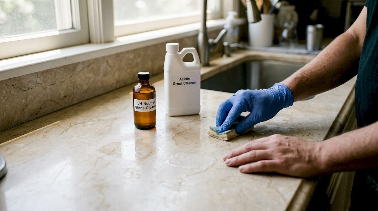 Eco-friendly bottles on stone surface
