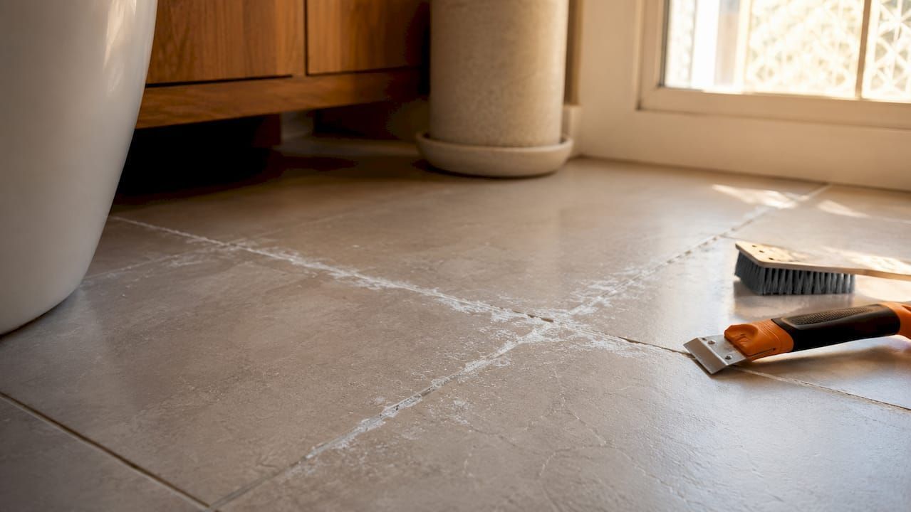 Efflorescence buildup on stone tile