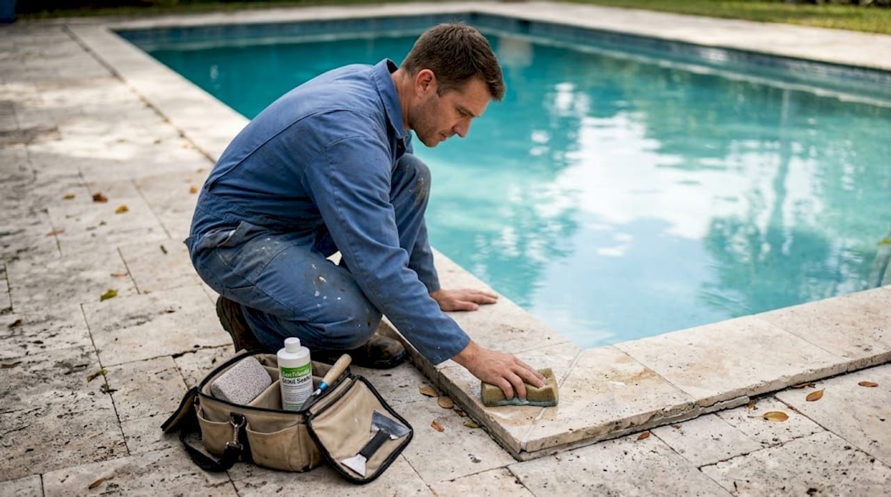 Matte etched spots on natural stone patio tiles