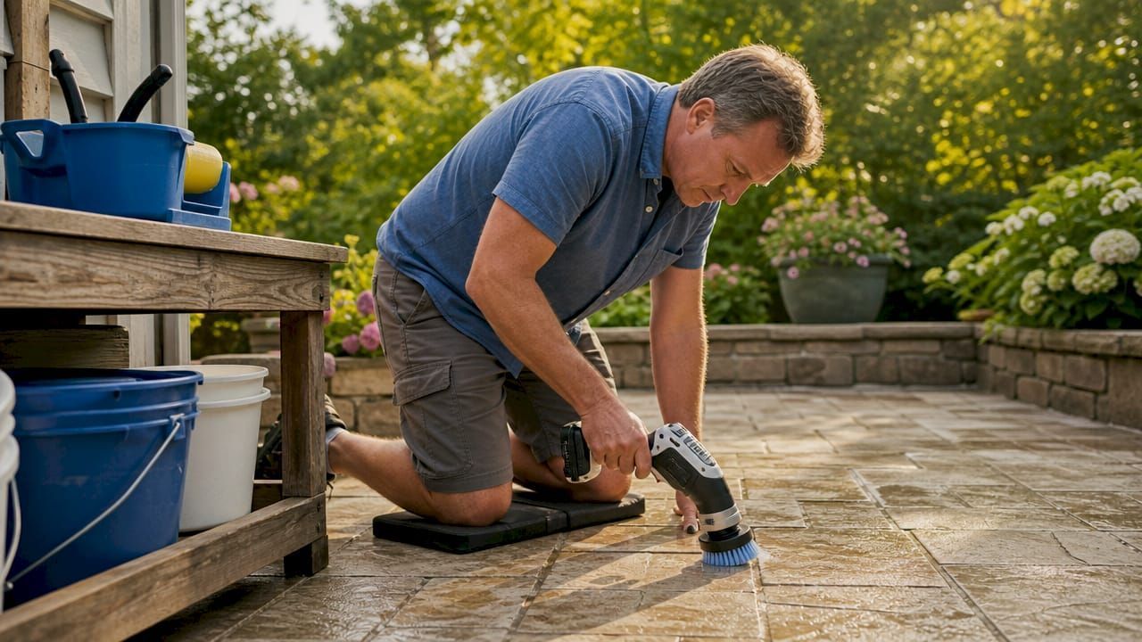 Microfiber mop on sealed stone flooring