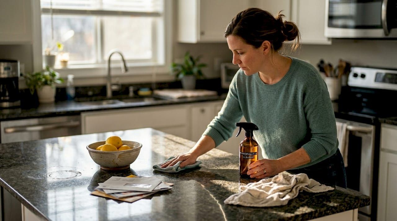 Soft brush cleaning travertine tiles