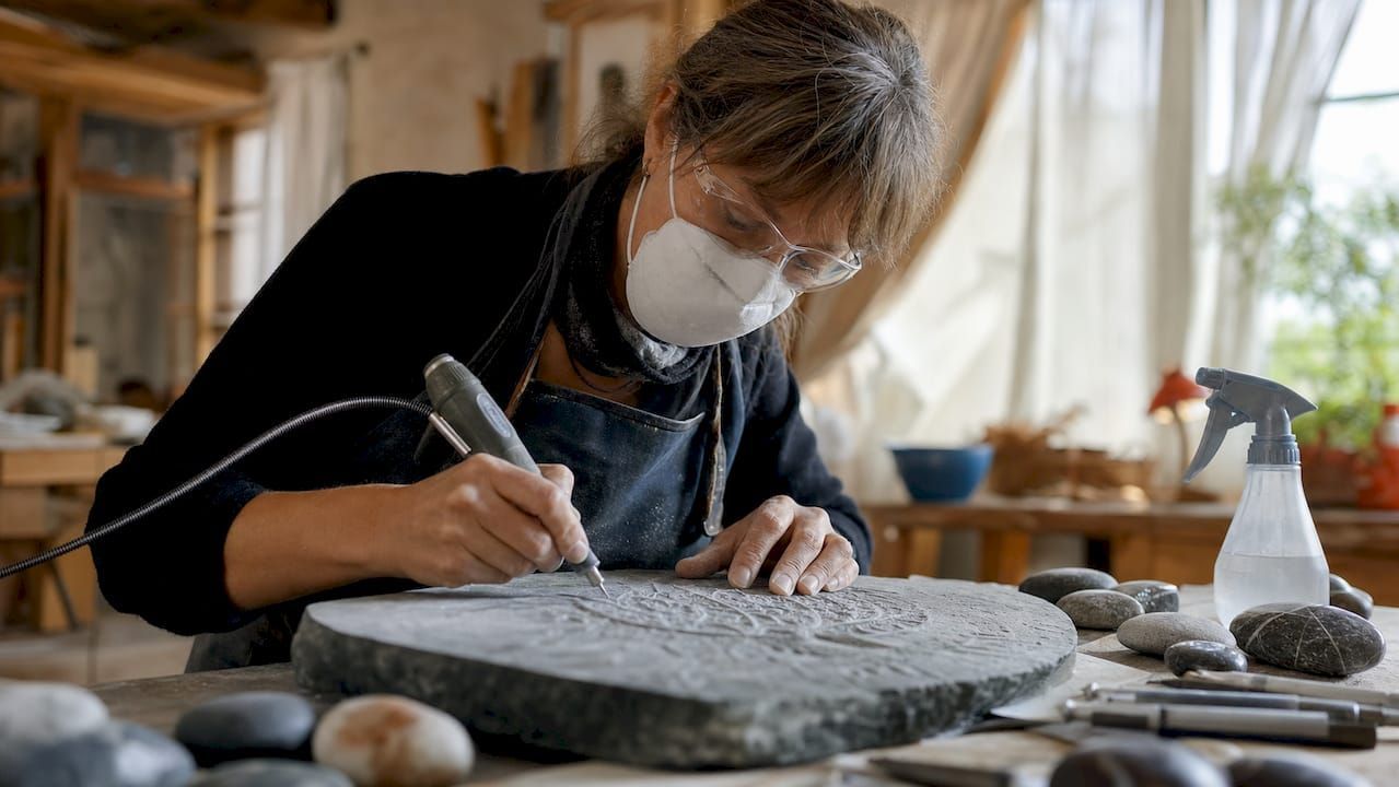 Stone engraving on slate tile