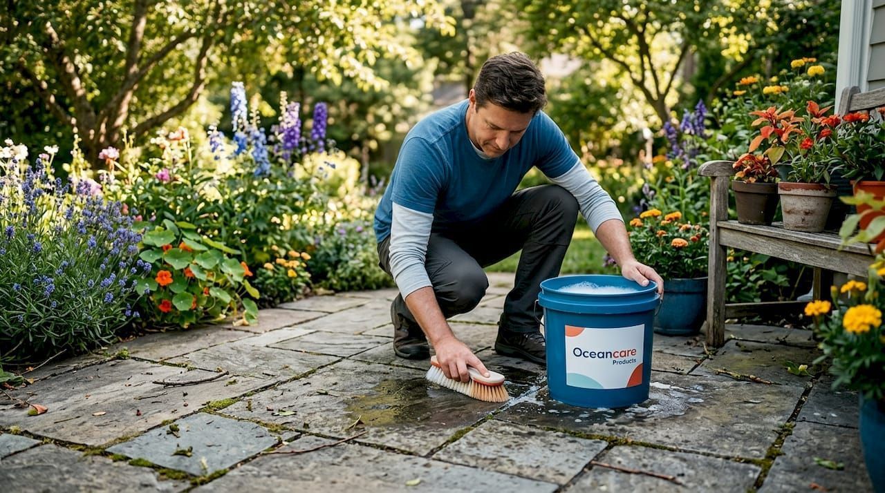 Stone patio cleaning