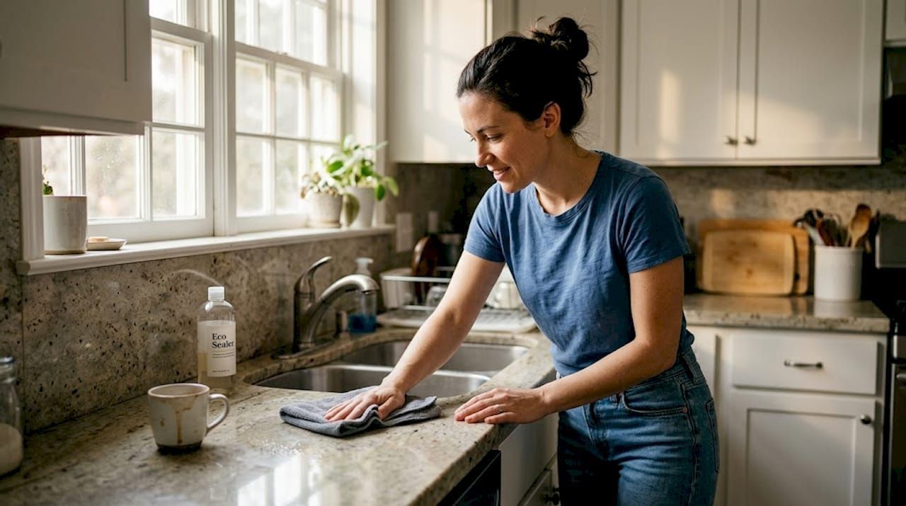 applying stone sealer with cloth