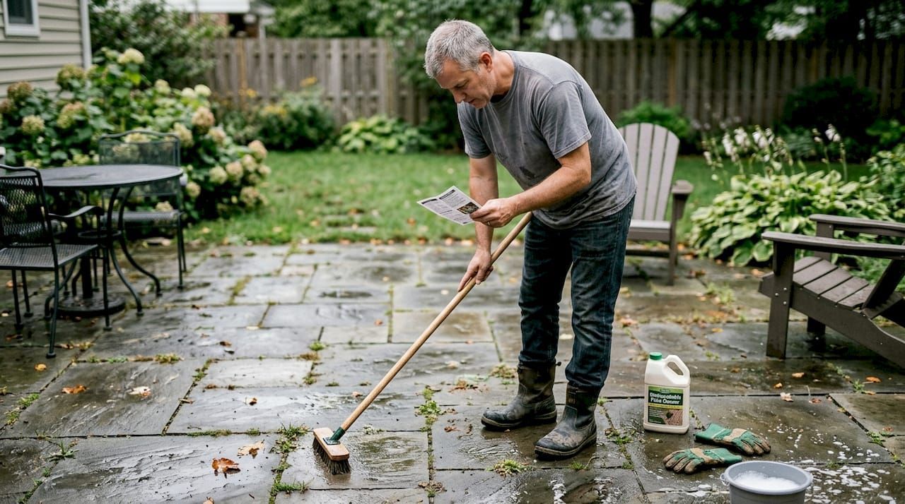 natural cleaning solution applied to outdoor patio
