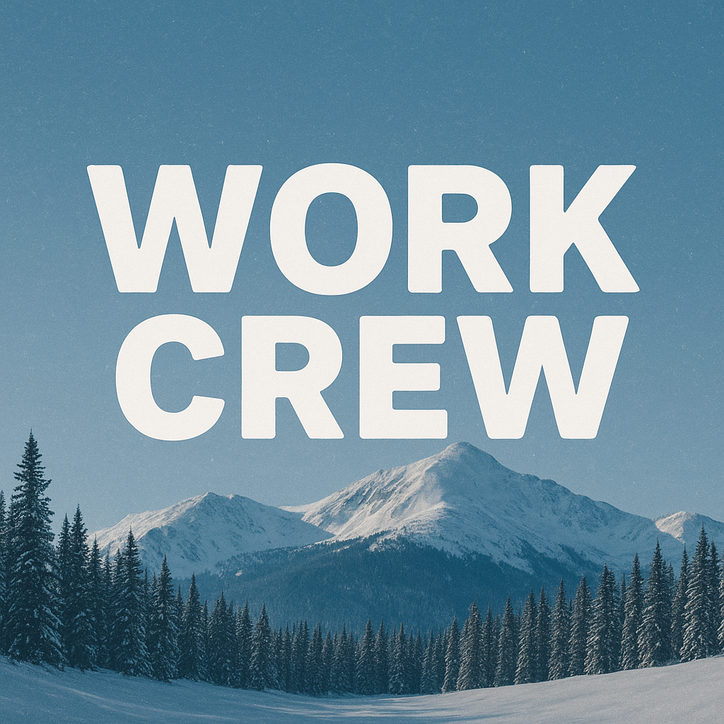 The word work crew is on a blue background