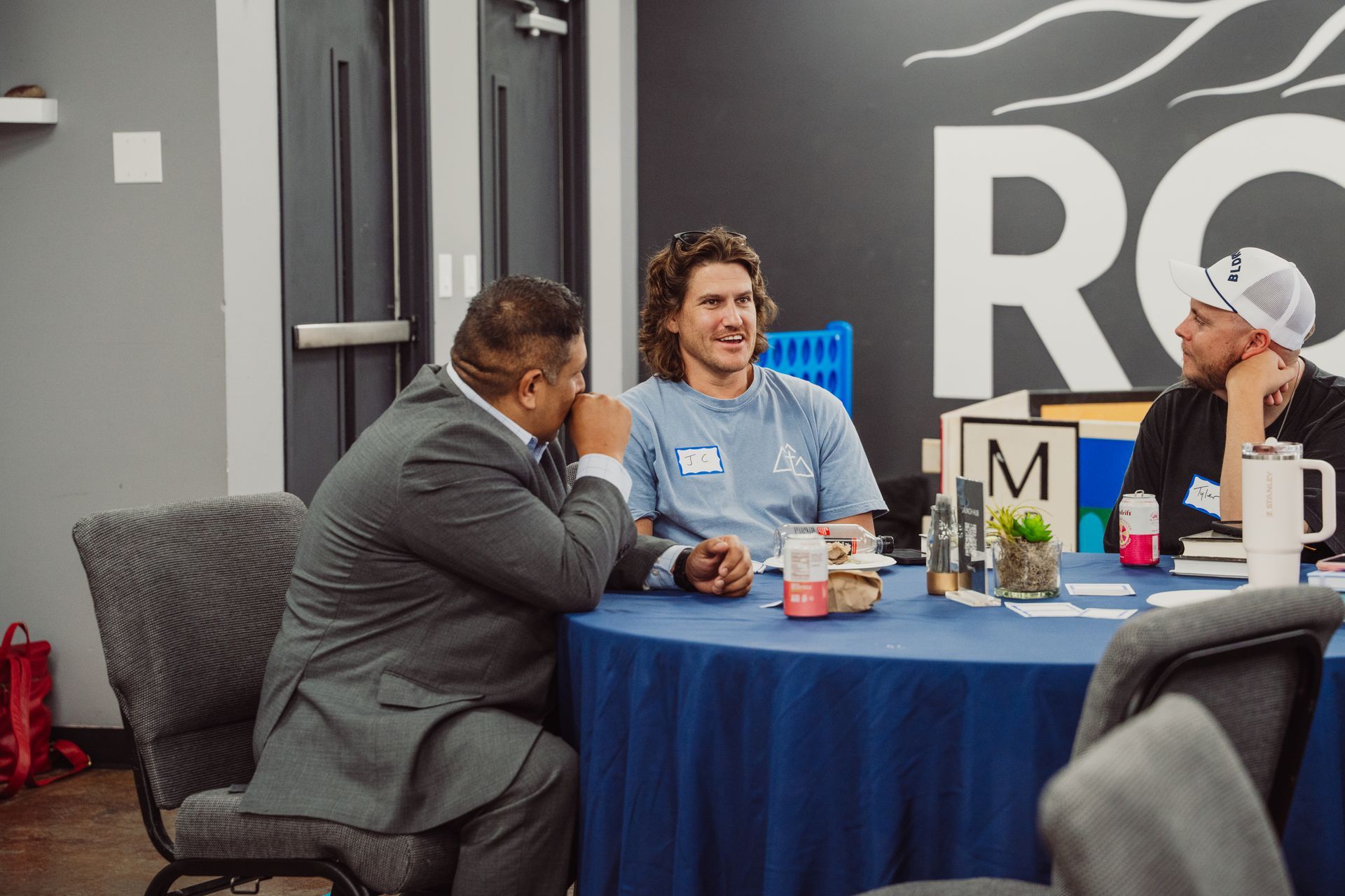 A group talking around a table