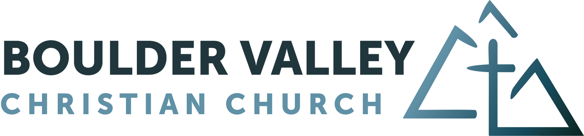 The logo for boulder valley christian church is a triangle with a cross on it.