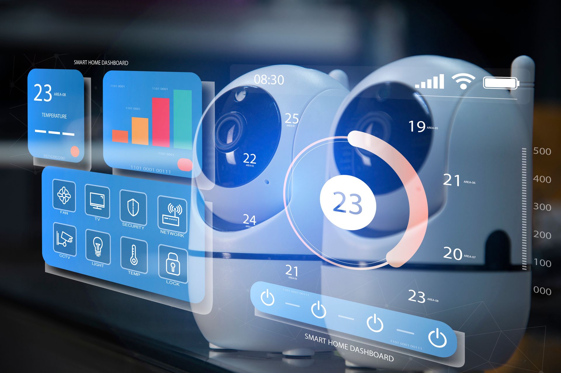 A collection of Hikvision security cameras in various styles, all white with black lenses.