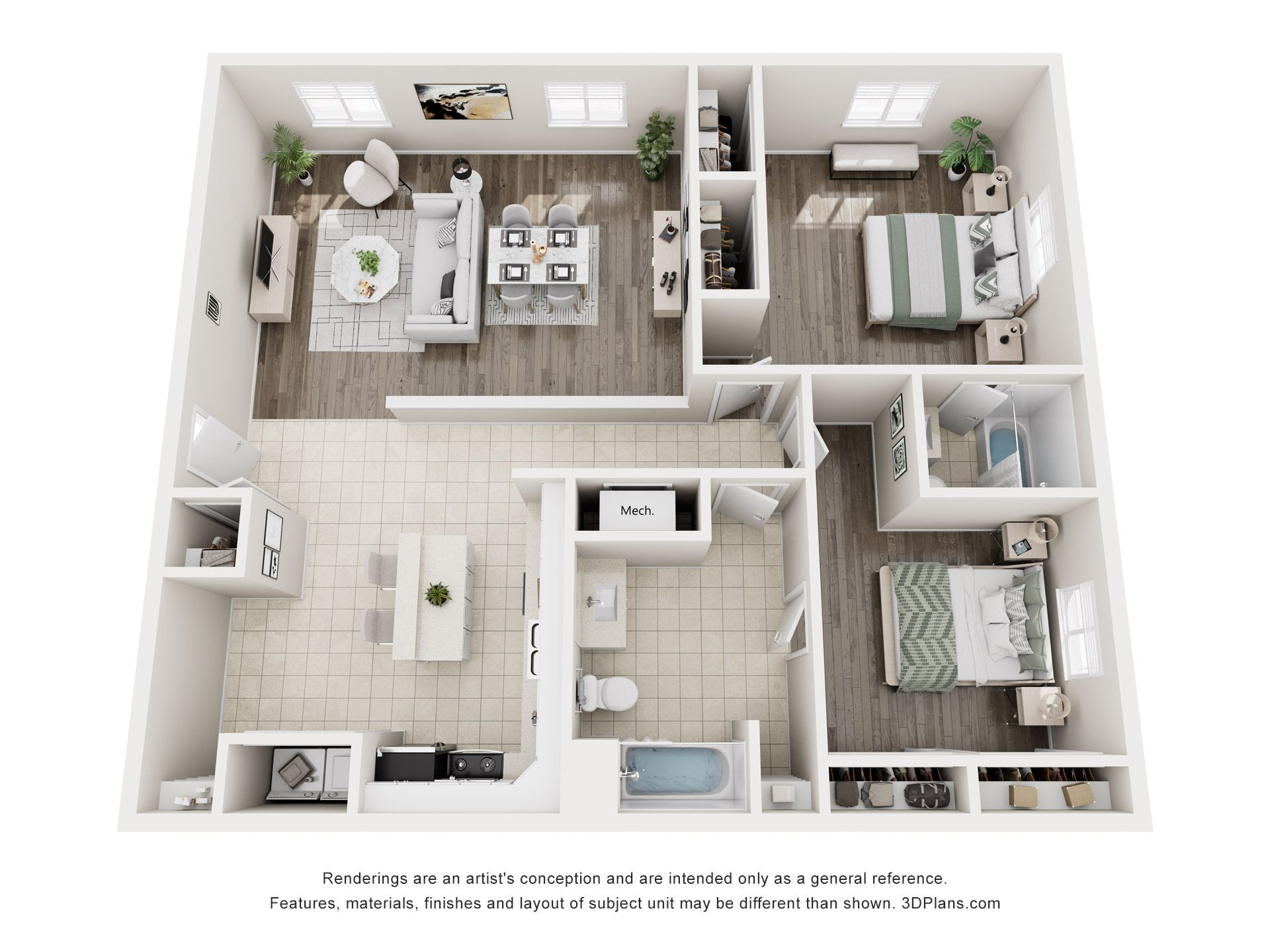Floor plan of a modern apartment, featuring a kitchen, living room, bedroom, and bathroom.
