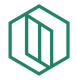A green hexagon with two squares inside of it on a white background.