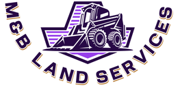 A purple logo for a company called m and land services