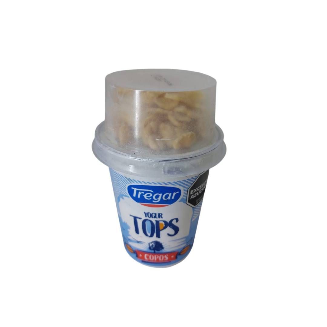 Vaso de yogur con cobertura de cereal aparte. Marca 