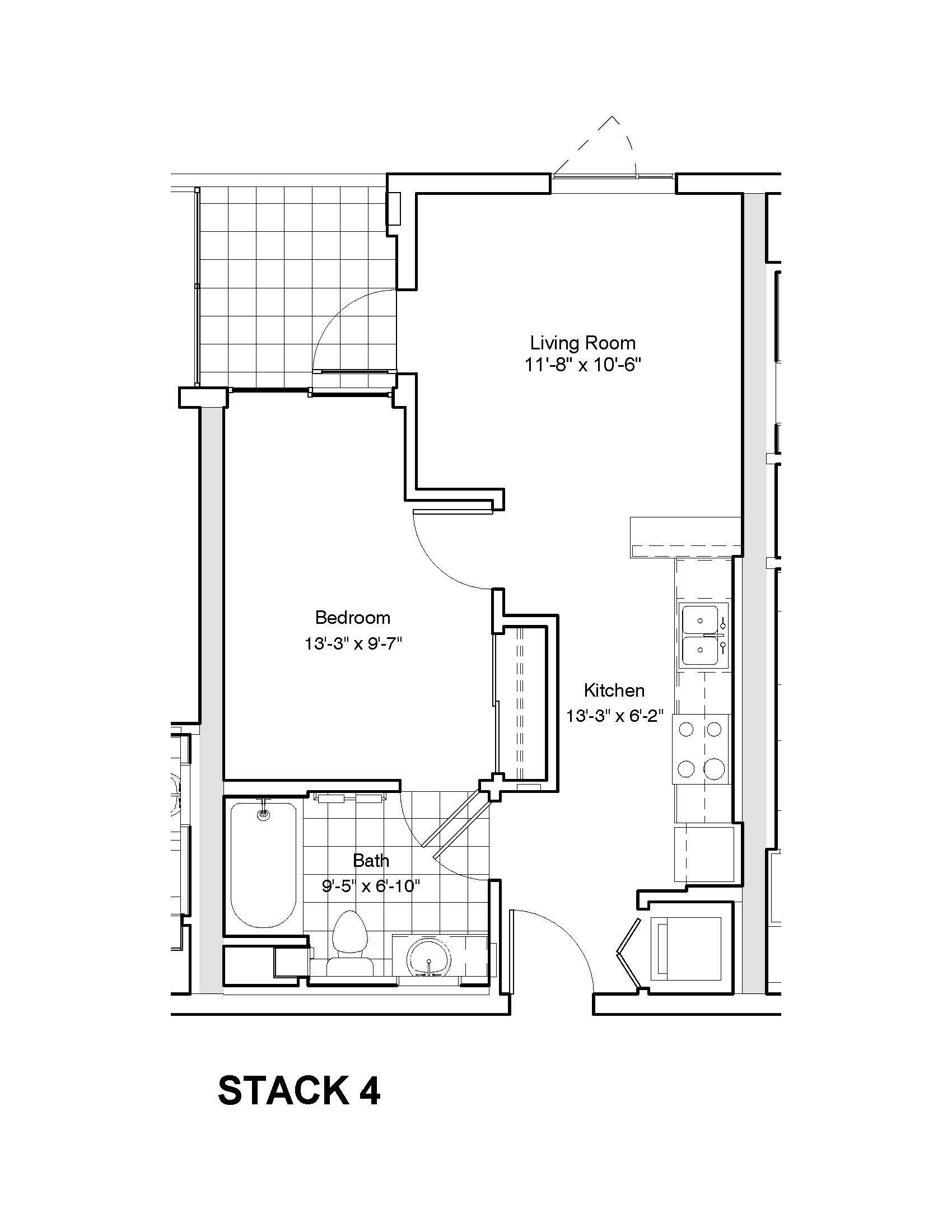 t lofts one bed floor plan