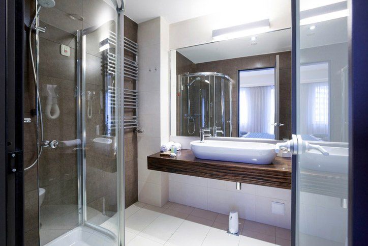 bathroom with glass features