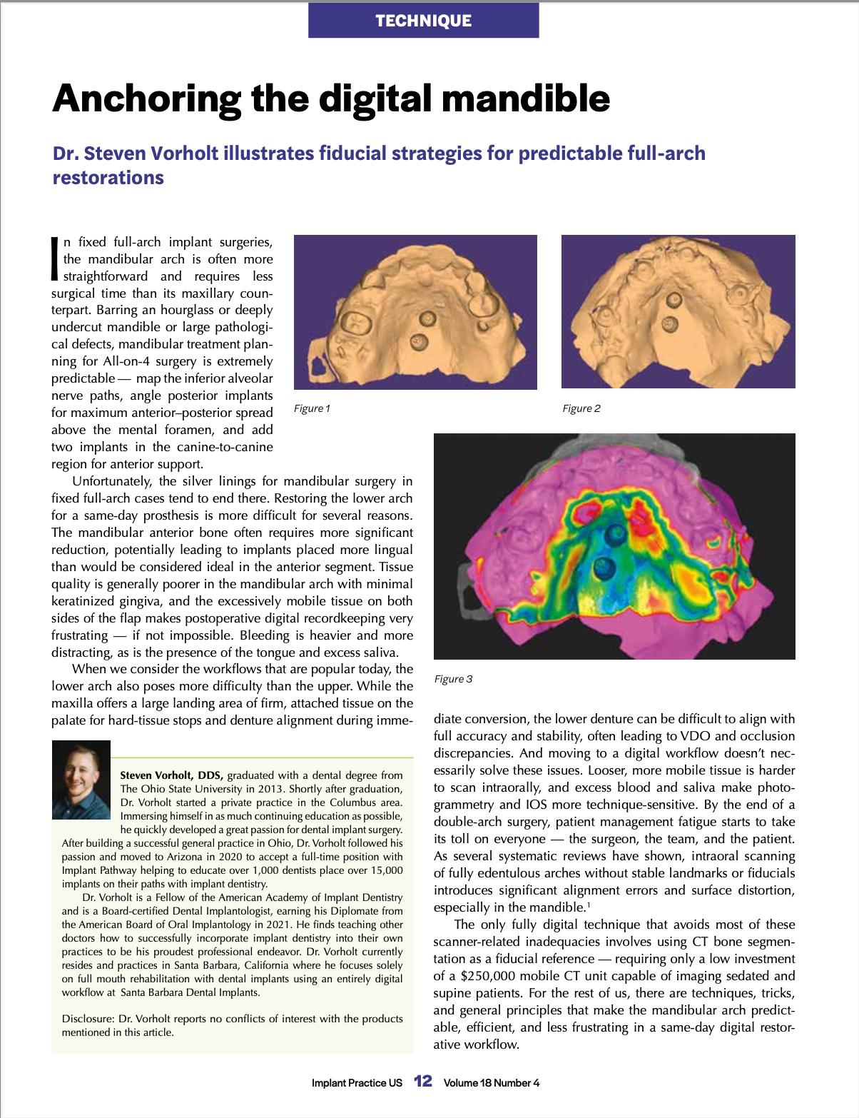 First page of the article Anchoring the Digital Mandible by Dr. Steven Vorholt.