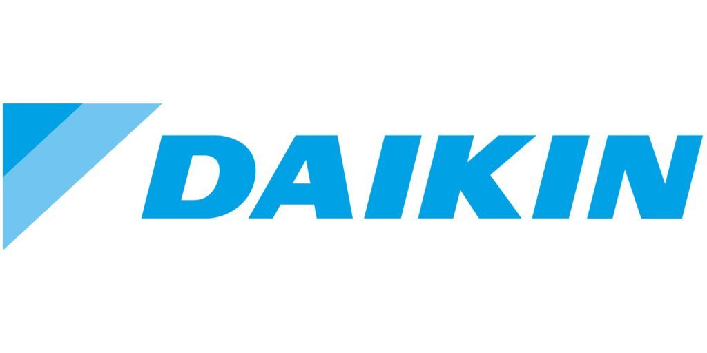 The daikin logo is blue and white on a white background.