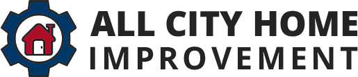 Logo for All City Home Improvement: gear with a house inside, black text below.