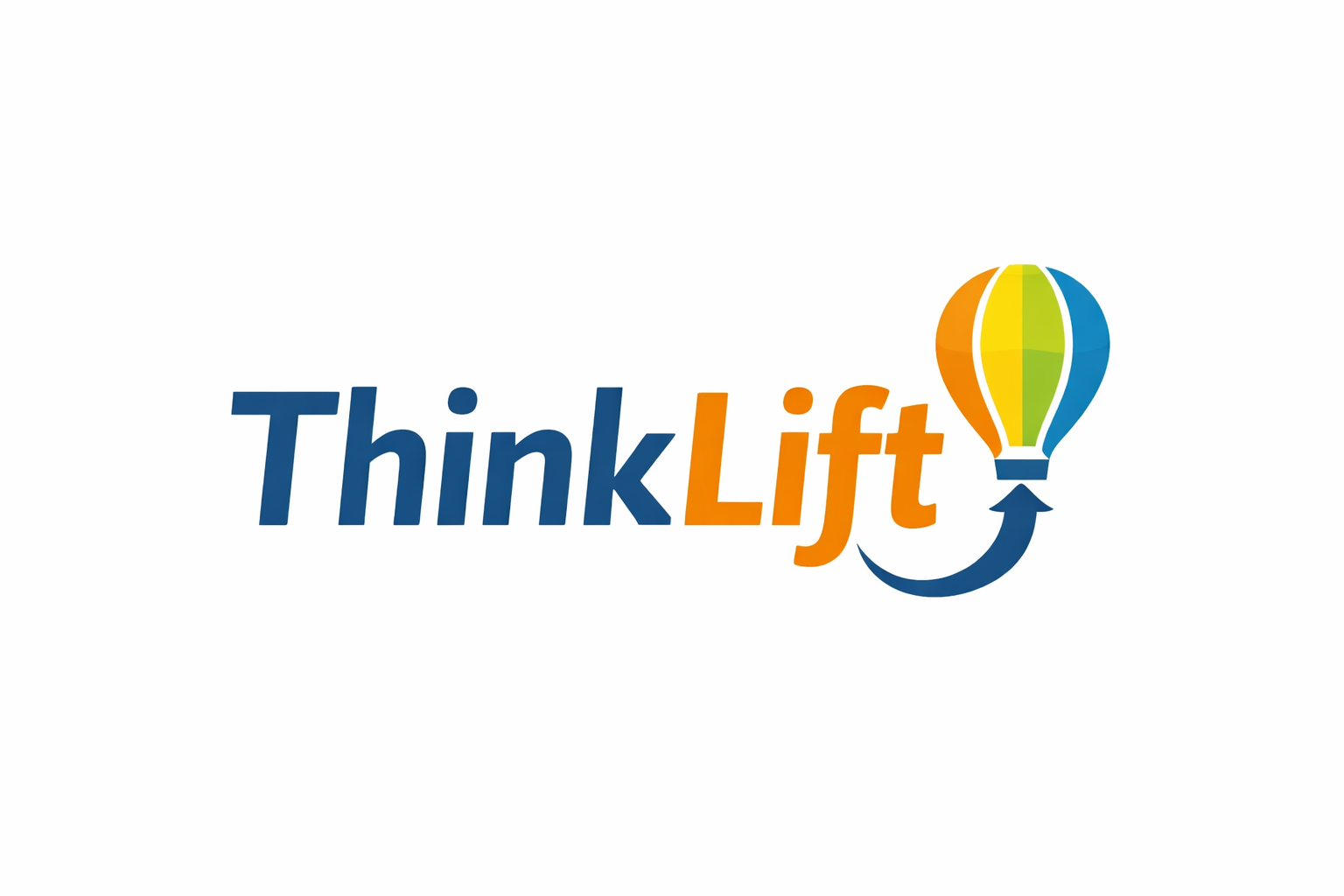 ThinkLift logo: Blue text with orange 