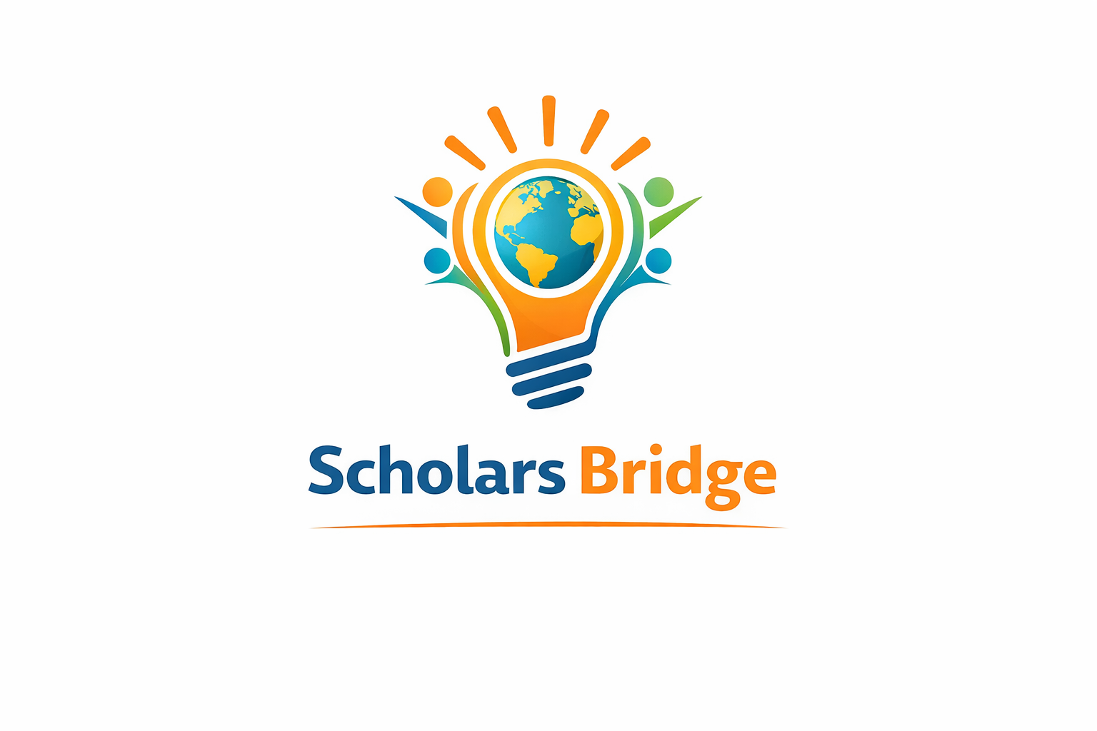 Logo: globe within lightbulb, figures reaching up, 