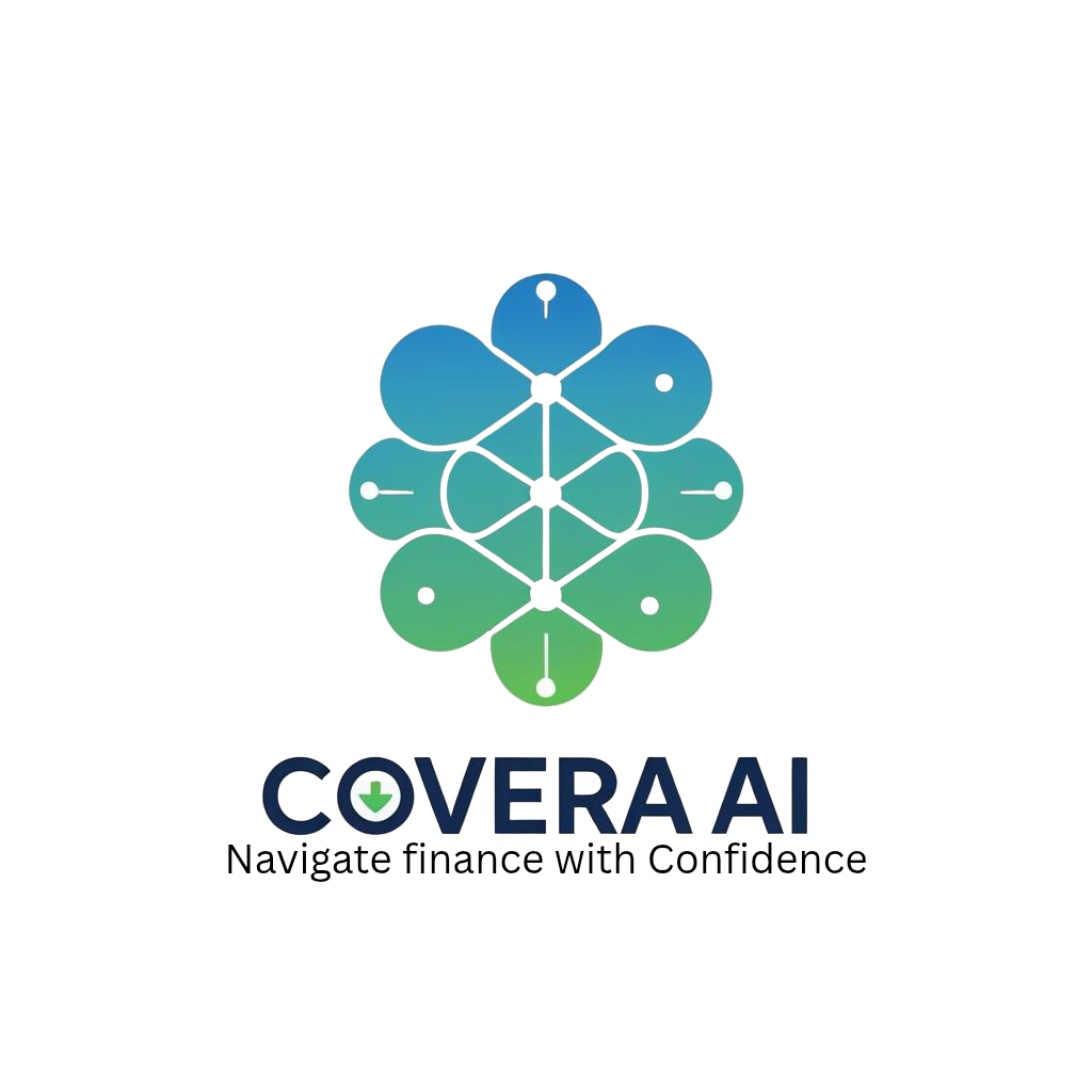 Logo for Covera AI: abstract design in blue and green with connected shapes, text 