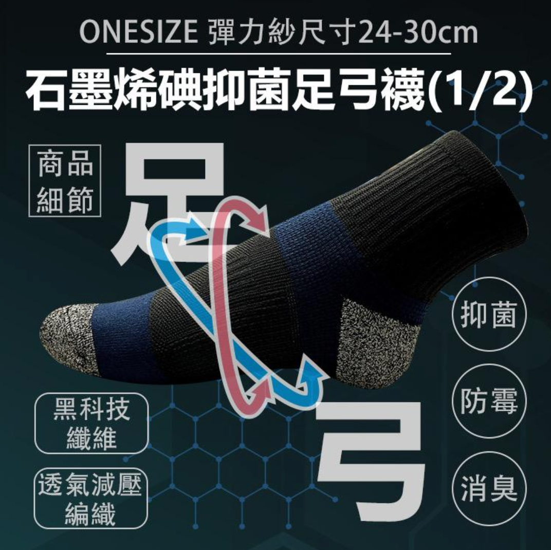 【HB 華寶生醫】石墨烯碘抑菌足弓襪 (四款)