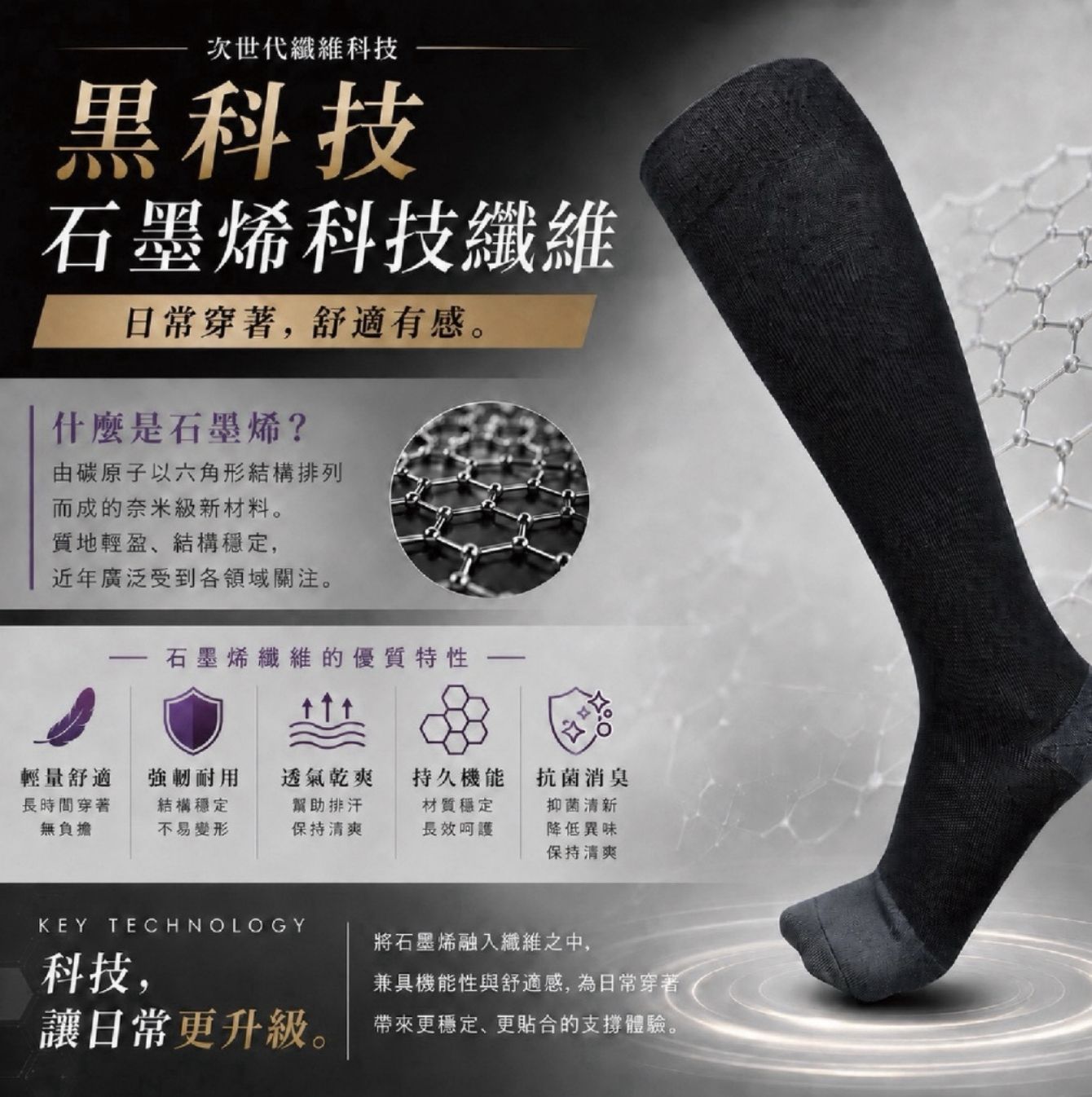 台灣製造【舒適美型】石墨烯2.0 萊卡漸進式舒壓顯瘦美肌襪 /二雙