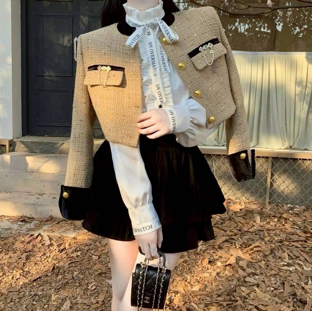 富家千金風小香風兩件式套裝｜名媛氣質外套＋半身短裙 女裝
