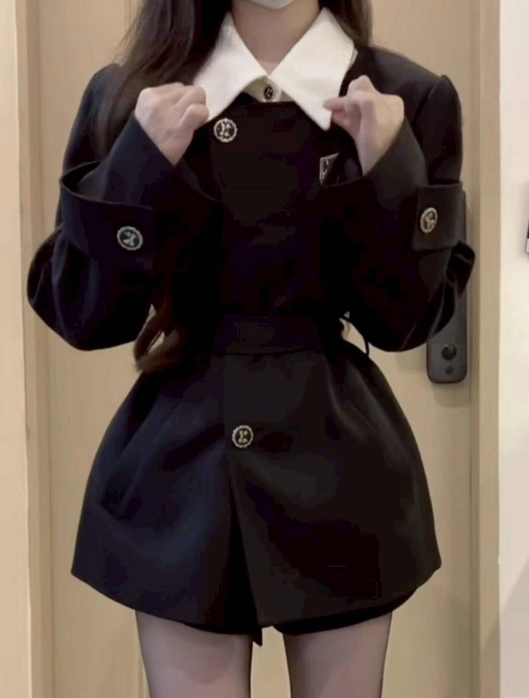 學院風黑色西裝兩件式套裝｜韓劇高級感西服外套套裝