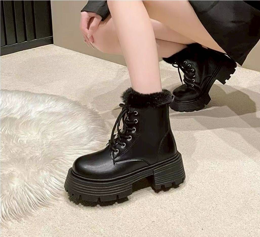 加絨加厚厚底靴子｜英倫風馬丁雪地棉鞋・保暖冬季靴女款