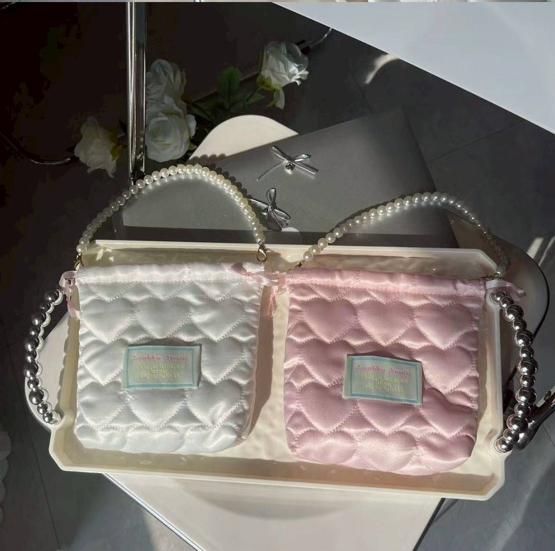 高顏值珍珠鏈手提袋｜少女心抽繩束口袋・婚宴伴手禮袋