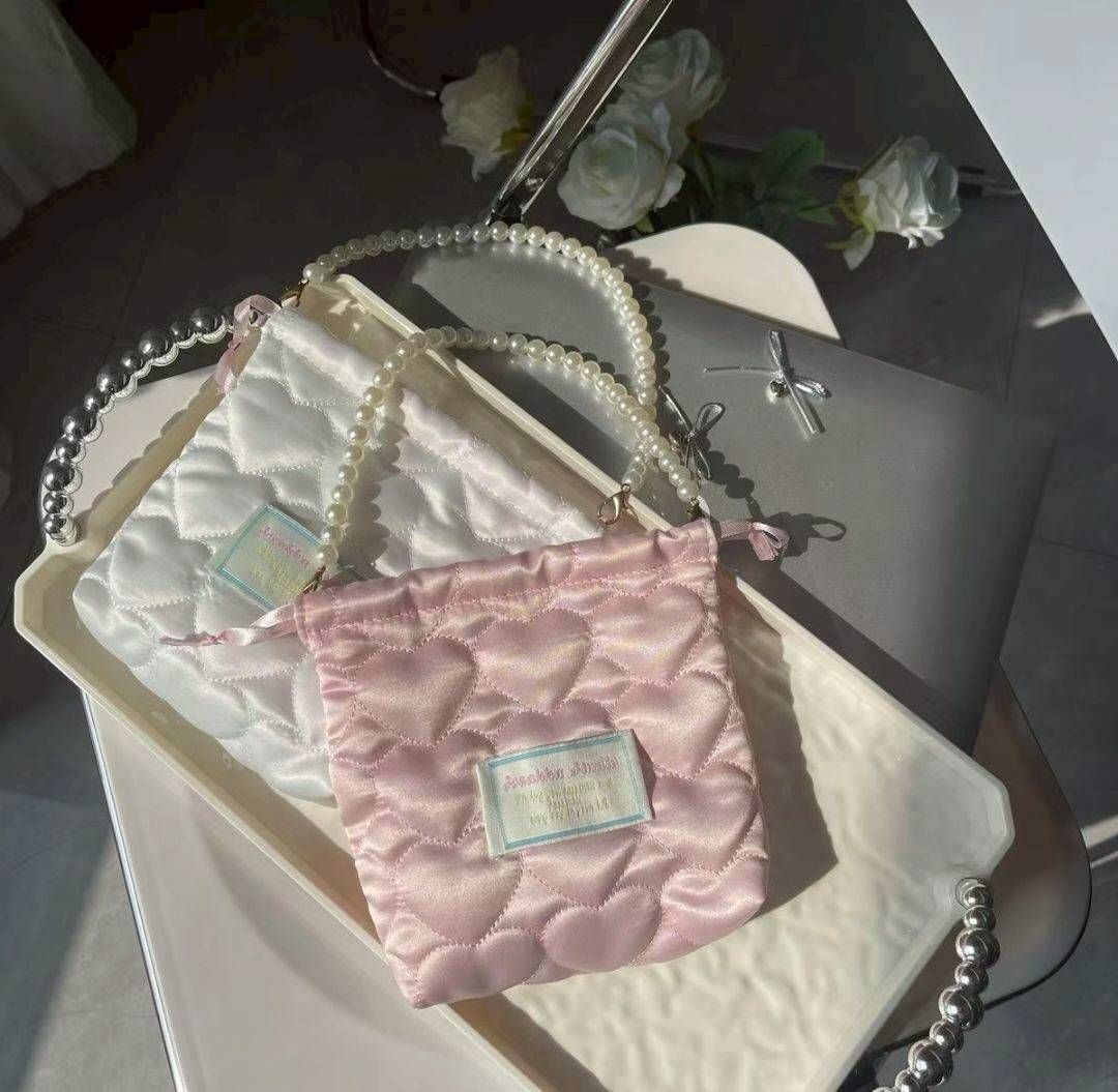 高顏值珍珠鏈手提袋｜少女心抽繩束口袋・婚宴伴手禮袋