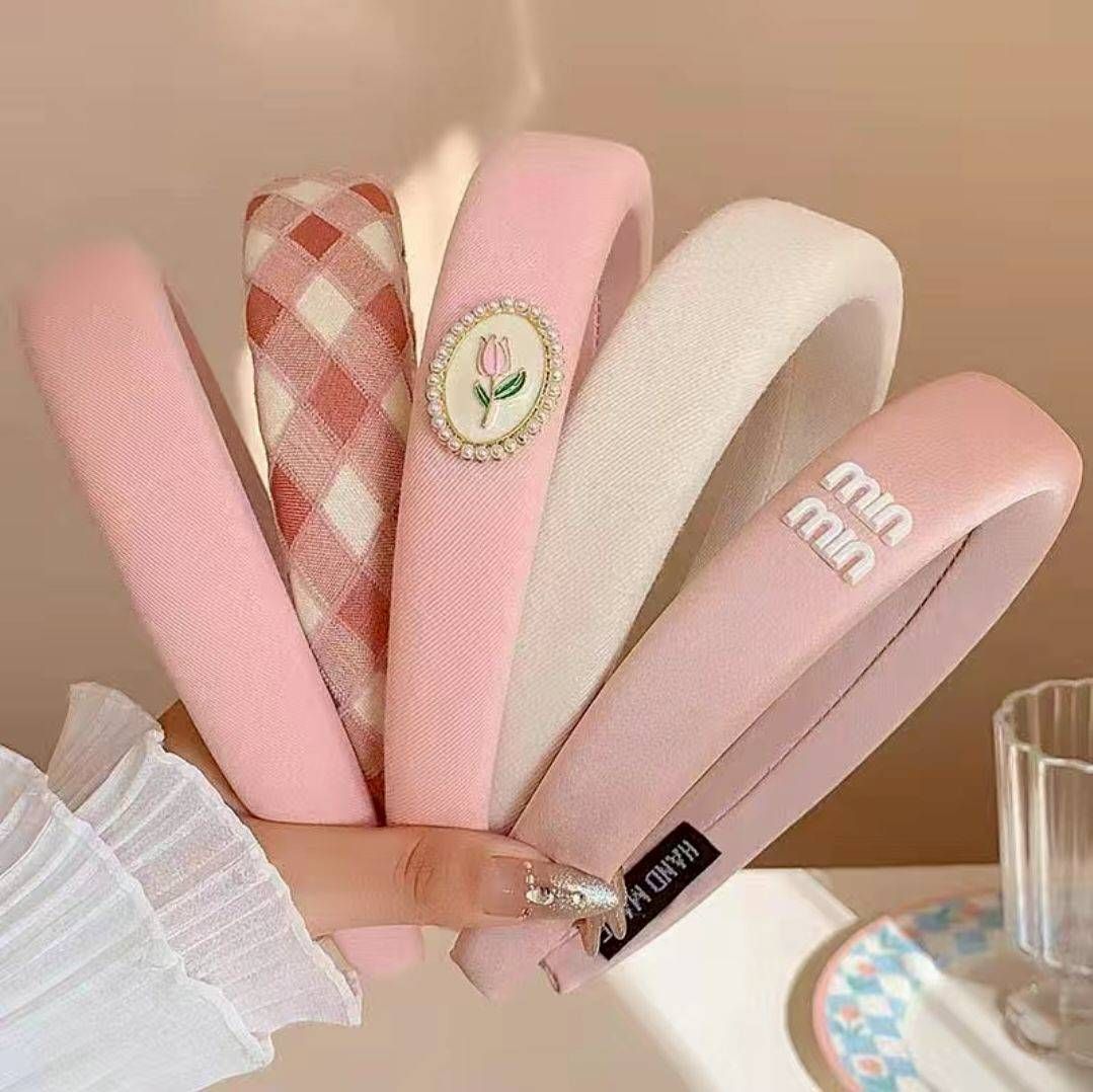 韓系高級感寬邊髮箍✨️ 外出百搭顯臉小頭飾 粉色款 5入組