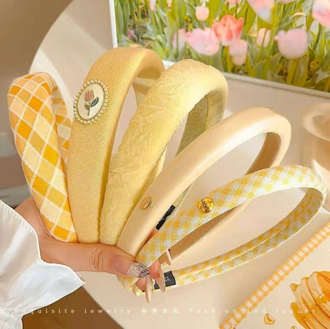 韓系甜美高顱頂髮箍✨️ 高級感寬邊頭飾 黃色款 5入組